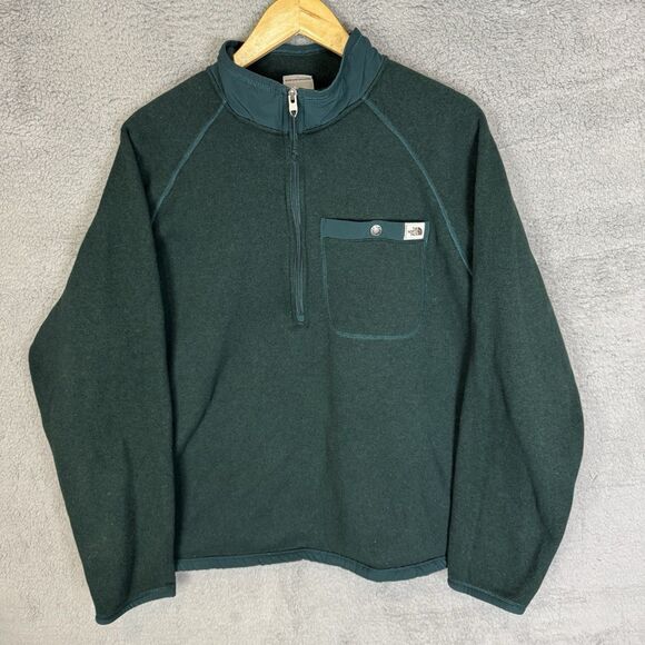 North Face Sweater Men's XL Green‎ Fleece Quarter Zip Pullover Outdoor - Picture 1 of 8